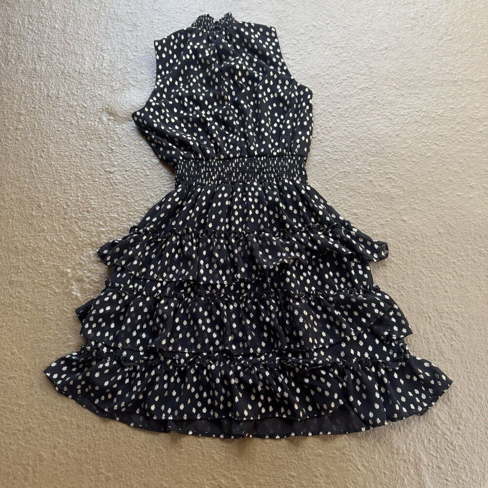 MSK Petite Black Tiered Halter Dress Gold Polka Dots Sz PS Coquette Whimsygoth - Picture 13 of 16